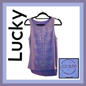 Lucky Brand Cotton Stretch Gauze floral embroidered grey blue Tank Top Medium
